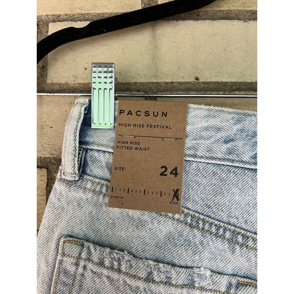 PacSun High Rise Festival Denim Shorts Light Wash Distressed Size 24 NEW - Picture 6 of 6